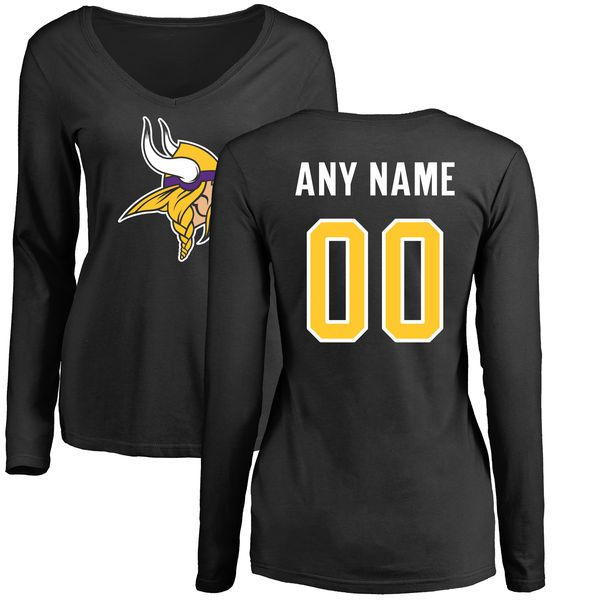 Women Minnesota Vikings NFL Pro Line Black Custom Name and Number Logo Slim Fit Long Sleeve T-Shirt->->Sports Accessory